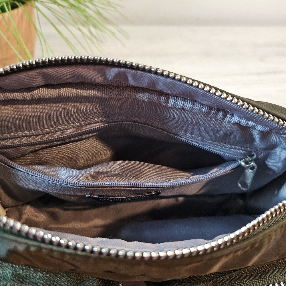 Olive Green Nylon Crossbody Bag Dual Pocket Adjustable Strap Sporty - Picture 8 of 12